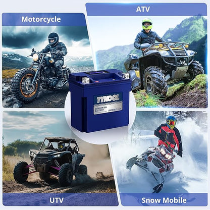 TYKOOL YTX14-BS/YTX14H/GYZ16H High Performance Lithium LiFePO4 Motorcycle Battery,480CCA,12V 8Ah,Fits for ATV,UTV,Jet Ski,Snowmobile,Quad,Tractor,Riding Lawn Mower,Polaris Battery