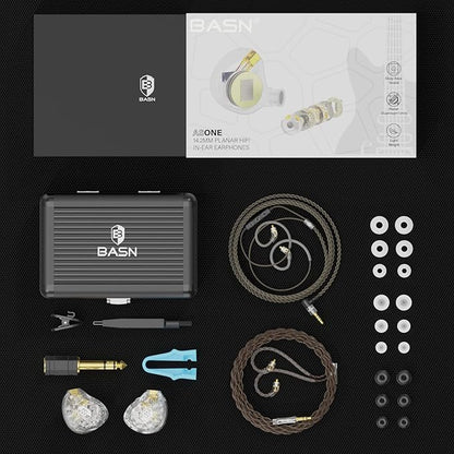 BASN ASONE 14.2mm Planar Driver in-Ear Monitors Earphone with Two Detachable MMCX Cables for Musicians Drummers Bass Players Singers(Clear)