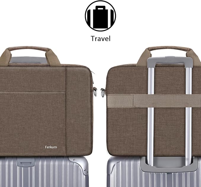Ferkurn Laptop Bag Case for Women Men Computer Bag Compatible with HP Envy Pavilion Omen/LG Gram/MSI/Dell Inspiron XPS/Lenovo/Acer, Shoulder Strap Carrying Messenger Briefcase, Brown, 17 17.3 Inch