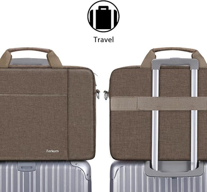 Ferkurn Laptop Bag Case for Women Men Computer Bag Compatible with HP Envy Pavilion Omen/LG Gram/MSI/Dell Inspiron XPS/Lenovo/Acer, Shoulder Strap Carrying Messenger Briefcase, Brown, 17 17.3 Inch