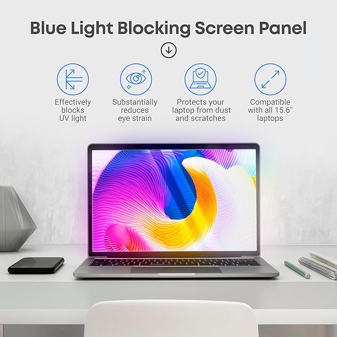 VINTEZ 15.6 inch Blue Light Blocking Screen Protector Panel for 16:9 Widescreen Computer Monitor and Laptop - PC Anti-UV Eye Protection Filter Film - Anti-Scratch Diagonal Frame Shield [2 Pack]