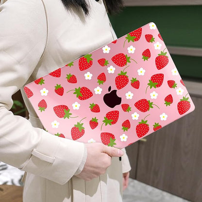 MEEgoodo for M4/M3/M2 MacBook Air 15.3 inch Case 2025 2024 2023, Case Fit Model (A3241/A3114/A2941) for MacBook Air 15 inch, Laptop Hard Shell with Keyboard Cover, Strawberries & Flowers