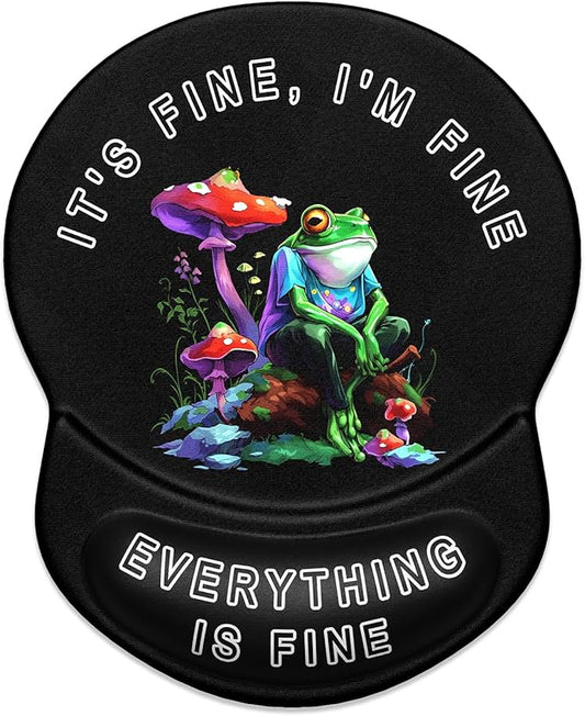 ITNRSIIET Ergonomic Mouse Pad with Gel Wrist Support Small Wrist Rest Smooth Surface Non-Slip PU Base Comfortable Office Supplies Pain Relief, 8.7 x 7.2 inches, Unhappy Frog