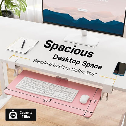 BONTEC KMT01 Under Desk Keyboard Tray, Pull-Out Keyboard & Mouse Platform with C-Clamp, 25.6 x 11.8 in Space-Saving Ergonomic Slide-Out Drawer, Pink
