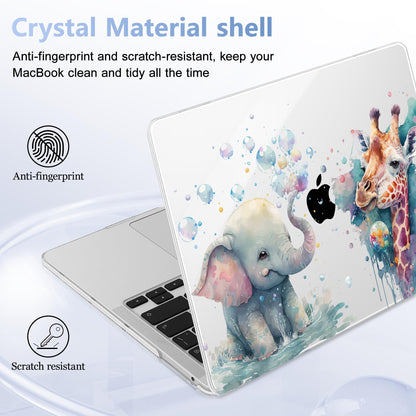 Lepeoac Case for MacBook Pro 13 inch Case M2 2022-2016 A2338 M1 A2251 A2289 A2159 A1989 A1708 A1706, Plastic Hard Shell + Keyboard Cover + Dust Plug - Elephant & Giraffe
