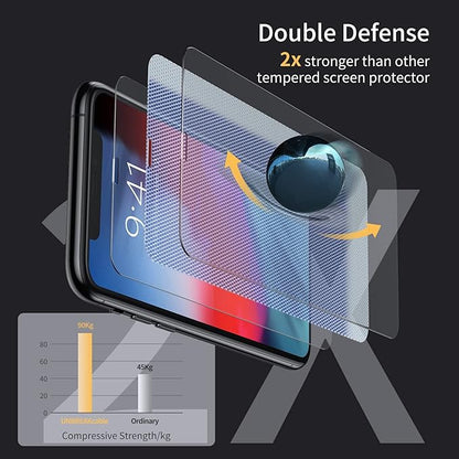 UNBREAKcable Screen Protector for iPhone X/XS/ 11 Pro, Double Shatterproof Tempered Glass [Easy Installation Frame] [99.99% HD Clear] [9H Hardness] for iPhone 5.8 inch - 2 Pack