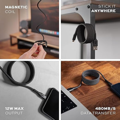 Statik MagStack USB A to iPhone Cable MFi Certified, Clutter-Free Magnetic Charging Cable, Anti-Tangle Phone Charger Cord, 12W, Compatible with iPhone 14 Pro Max, 13 12 11, 3FT/1M