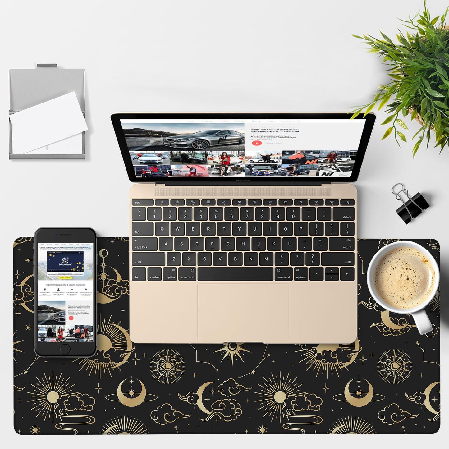 NITAHHHY Gaming Desk Pad Large Extra Length Clouds, Moon and Sun Mouse Pad Keyboard Laptop Non-Slip Waterproof with Rubber Base Thick Stitched Edge Mouse Mat for Office Home 35.4 x 15.7 Inches