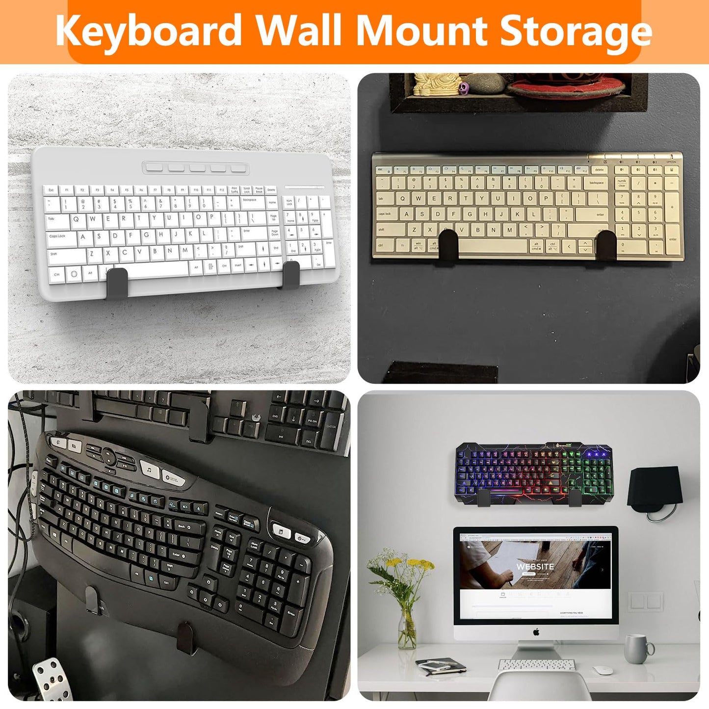 Appacare 2-in-1 Keyboard Wall Mount - Metal Hanger with Adhesive & Screws, Fits Mechanical Keyboards Up to 3cm Thick