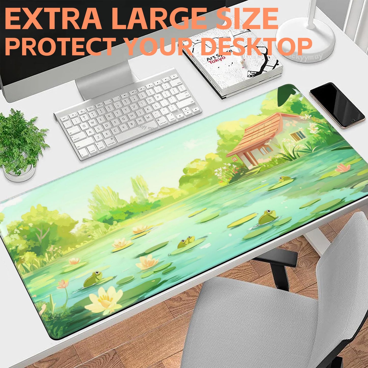 NIYLYNSYN Mouse Pad Large Frog in The Water Non-Slip Game Desk Mat with Stitched Edge Laptop Keyboard Desk Pad for Work Home Gaming (35.4 x 15.7 Inches)