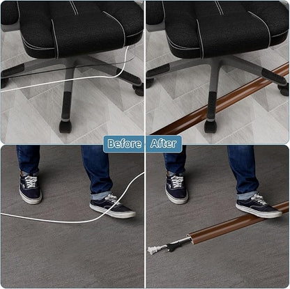 10ft Side Buckle Floor Cord Cover for Wires, Selfadhesive Extension Cord Hider Easy Floor Cable Management Prevent Cable Trips,Silicone Floor Wire Covers for Cords, Cable Protector Cord Cavity（Brown）