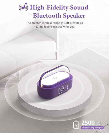 COLSUR 6-in-1 Bluetooth Speaker Alarm Clock with 15W Wireless Charger, FM Radio, Adjustable LED Night Light, 2500mAh Battery, Snooze Function – for Bedroom, Home, Office