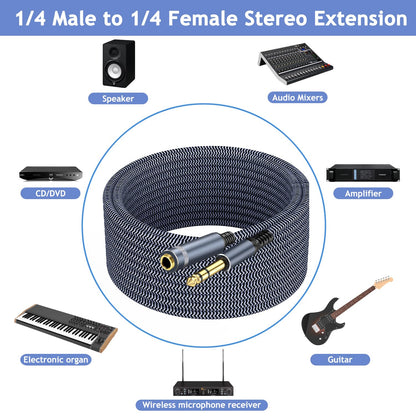 TAISUSAN 1/4 inch 10ft Stereo Headphone Guitar Cable, Male to Female, Quarter inch Headphone Extension