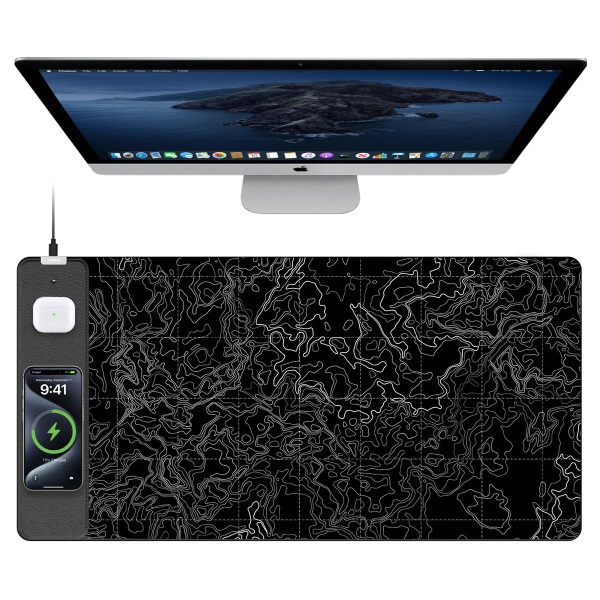 TopMade Mouse Pad with 15W Wireless Charging, Classic Black Desk Mat