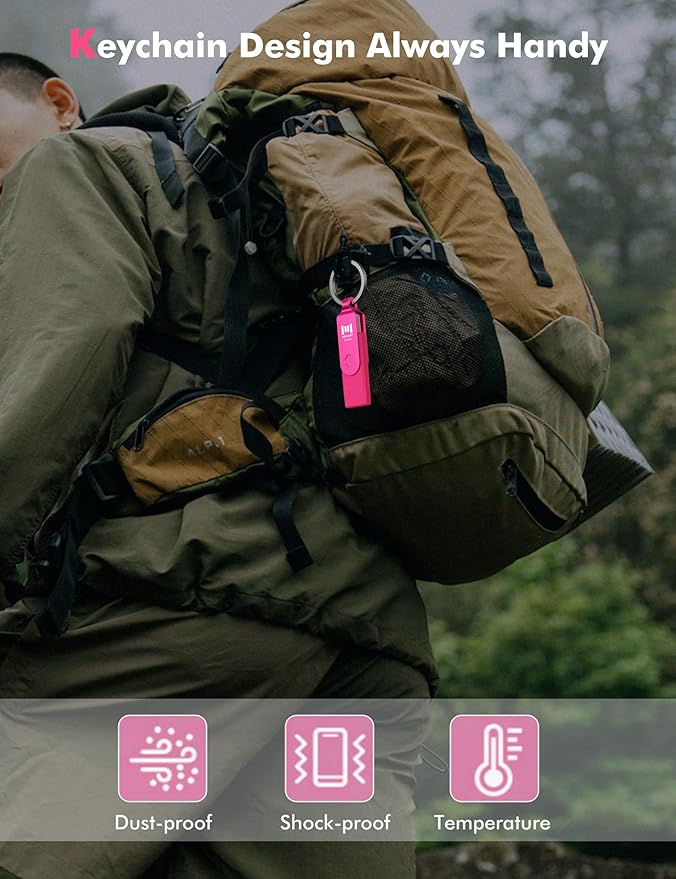 MOSDART 512GB USB3.1 Fast Speed C and A Dual Flash Drive, exFAT Memory Stick with Keychain and LED Indicator, for iPhone 15 and 16, Android Phone, iPad, MacBook, and Other Laptops, Hot Pink