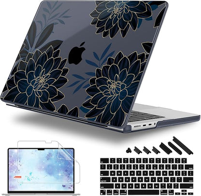 for MacBook Pro 16 inch Case 2021 2022 2023 2024 Release A3186 A3403 M4 A2991 M3 A2780 M2 A2485 M1 Pro/Max, Hard Shell Case with Screen Protector & Keyboard Cover, Flower Dahlia