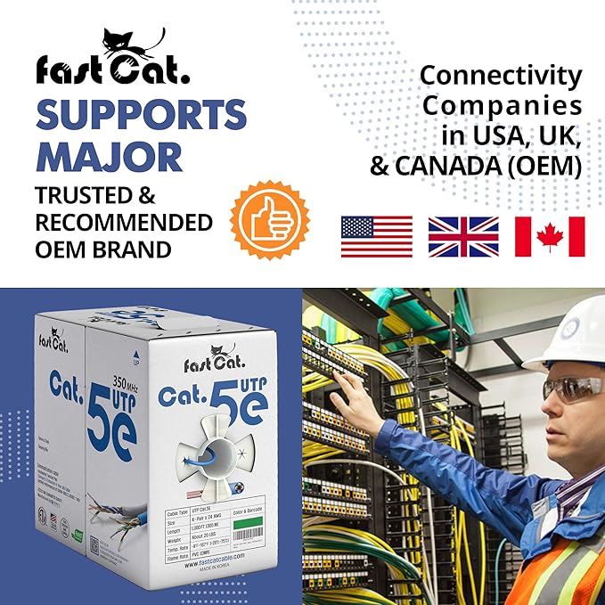 fast Cat. Cat5e Ethernet Cable 1000ft - 24 AWG, CMR, Insulated Bare Copper Wire Cat 5 ethernet Cable with FastReel - 350MHZ / Gigabit Speed UTP Cable Cat5e - CMR (Black)