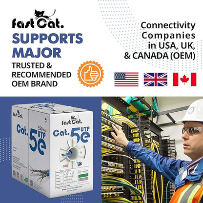 fast Cat. Cat5e Ethernet Cable 1000ft - 24 AWG, CMR, Insulated Bare Copper Wire Cat 5 ethernet Cable with FastReel - 350MHZ / Gigabit Speed UTP Cable Cat5e - CMR (Red)