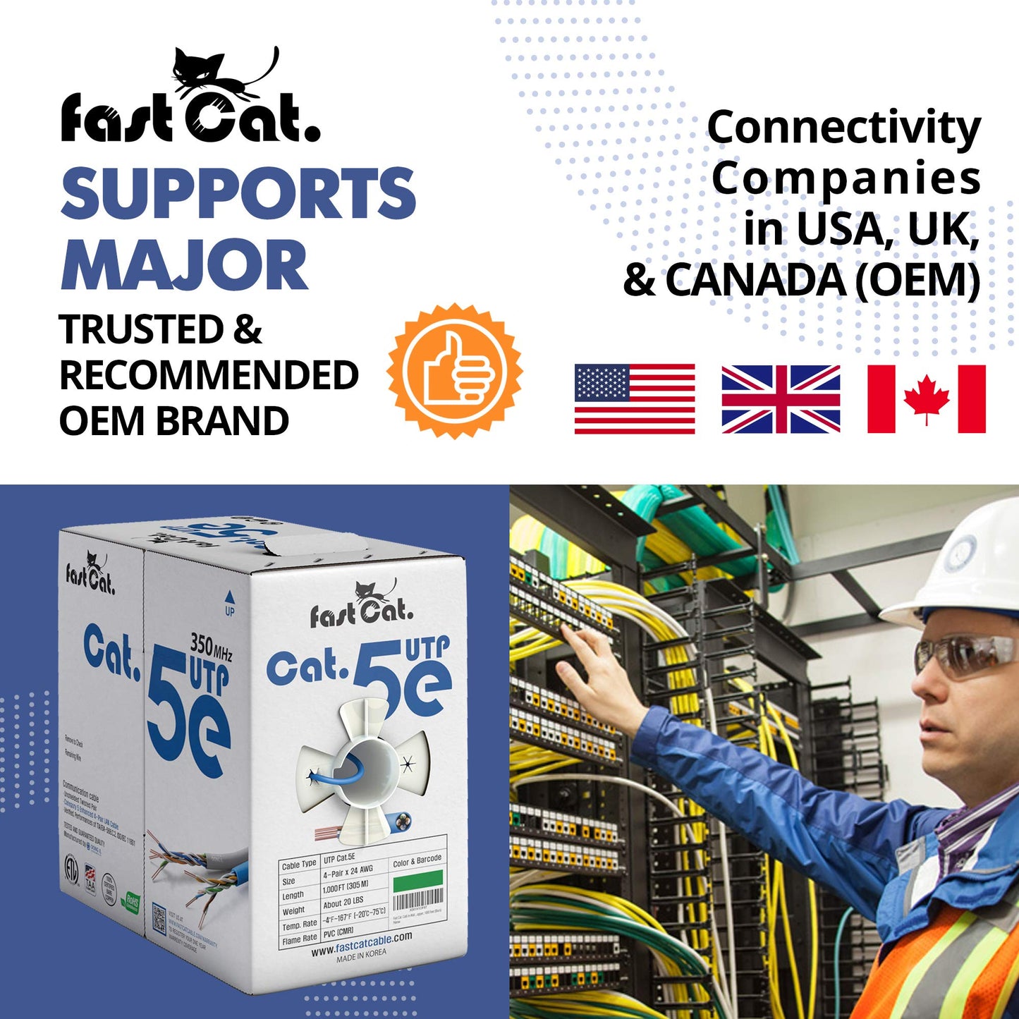 fast Cat. Cat5e Ethernet Cable 1000ft - ETL Listed 24 AWG, CMR, Insulated Bare Copper Wire Cat 5 ethernet Cable with FastReel - 350MHZ / Gigabit Speed UTP Cable Cat5e - CMR (Blue)