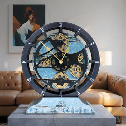 ImprovingLife The Gears Clock Desk Clock 10 inches with Real Moving Gears Convertible into Wall Clock (Aqua Green)