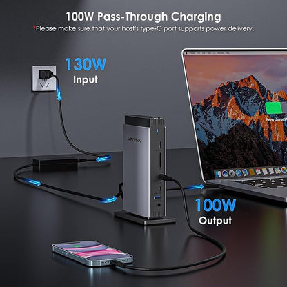 WAVLINK USB C DisplayLink Docking Station 15 in 1 with 3 HDMI,Laptop Docking Station Triple Monitor 4K60Hz,for M1 M2 M3 Mac and Windows,5 USB Ports, 2DP,Ethernet Port, Audio/Mic, SD/TF