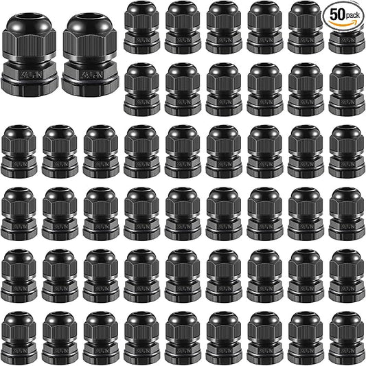 RTHIEAI 50 PCS 1/2"(6-12.5mm) NPT Nylon Cable Gland Joints with Gaskets, IP68 Adjustable Lock Nut Strain Relief Cord Grip Waterproof Cable Glands - UL Listed and RoHS Compliant