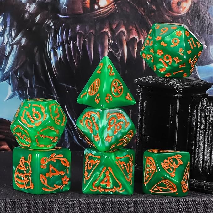 CiaraQ Polyhedral Dice Set, 5 Colors with 5 Decorative Pouches, 7 Pieces per Set, Fantasy RPG Gaming Dice/DND Dice/Role Playing Dice, Easter Themed