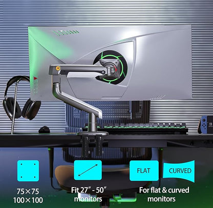 Gaming Monitor-Arm for Flat/Ultrawide/Curved Monitors 27'' to 50 inch, Heavy Duty Mount Load up to 18 kg, VESA 75/100 mm Monitor-Mount A5