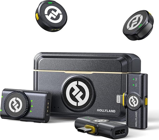 Hollyland Lark M2 Wireless Microphone for iPhone/Camera/Android/PC, 48kHz/24-bit High Fidelity Audio, 300m Range, Noise Cancelling, 40h Use, YouTube, Vlog, Streaming (2TX + 3RX + Charging Case)