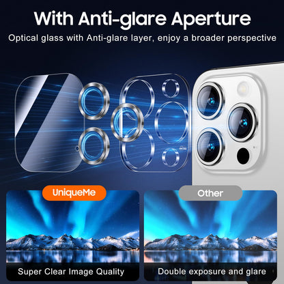 UniqueMe Compatible for 3 Pack iPhone 15 Pro/iPhone 15 Pro Max Camera Lens Protector, [Drop Protection] [Case Friendly] 9H Tempered Glass Camera Cover Screen [2023 New Version] - Silver