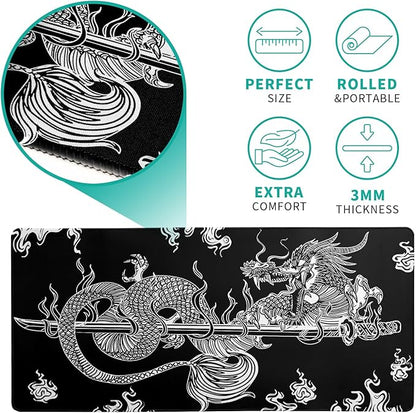 Dragon Gaming Mouse Pad - Black, Large (31.5x11.8 Inch), Non-Slip Base, Stitched Edge for Gaming & Office