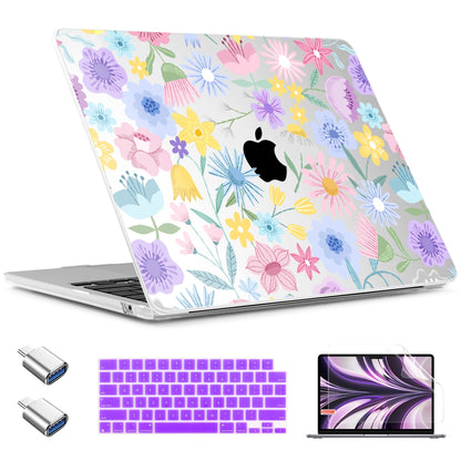 TWOLSKOO for MacBook Air 13 inch Case M5 2026 M4 2025 M3 M2 2024-2022 A3449 A3240 A3113 A2681, Plastic Hard Shell & Keyboard Cover & Type C for MacBook Air 13.6 inch Case, Spring Blooms