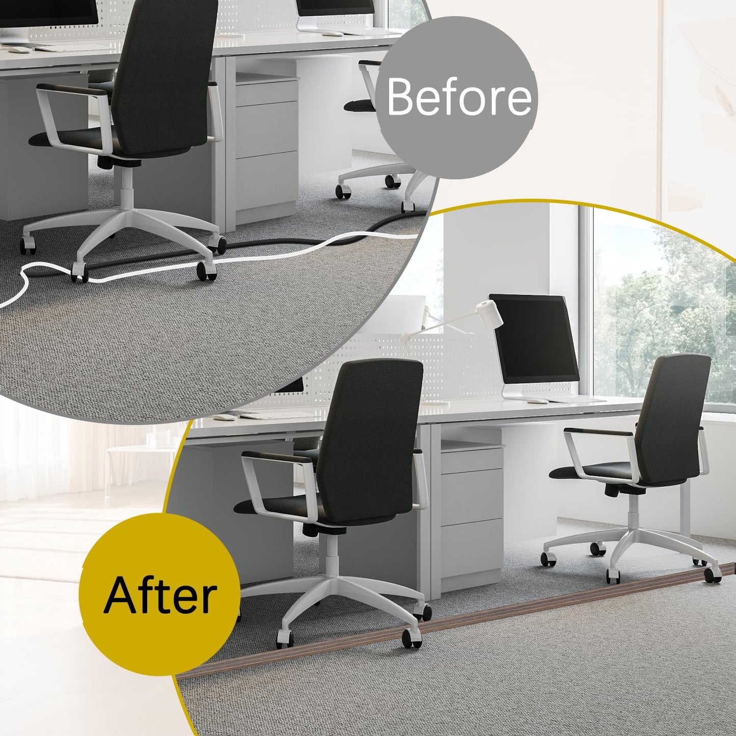 JAHOMFAI Floor Cord Cover 3.3FT Cord Covers for Wires on Floor Protect Wires & Prevent Trip Hazards, Easy to Cut for Home, Office, School, Concerts, Cavity W0.6in x H0.32in