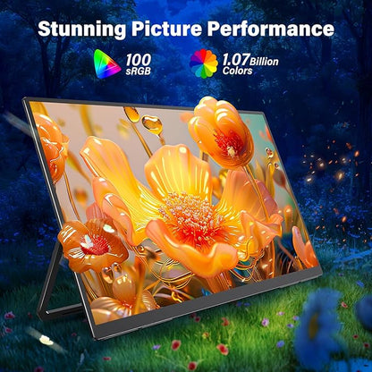 2K 180Hz Portable Gaming Monitor, 23.8" 2560x1440 QHD Fast IPS ∆E<2 100% sRGB Portable Monitor w/180° Adjustable Stand Type-C HDMI Eye Care External Second Screen for Laptop Phone PS4 PS5 Switch Xbox
