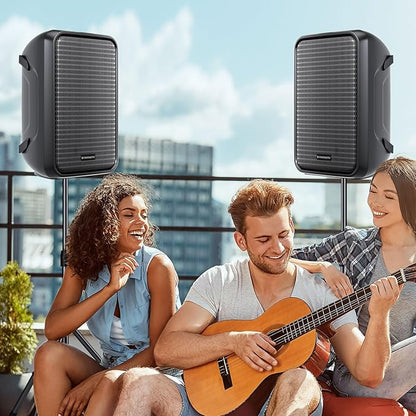 All-in-One 2-Way PA Speaker System DJ Mixer Bundle,300W 8-Channel Mixer Bluetooth, Amplifier Kit with 8" Subwoofer and 1" Horn Tweeter,USB,2 Speaker Stands, Mic