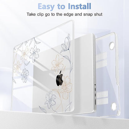 for MacBook Pro 16 inch Case 2021 2022 2023 2024 Release A3186 A3403 M4 A2991 M3 A2780 M2 A2485 M1 Pro/Max, Hard Shell Case with Screen Protector & Keyboard Cover, Floral