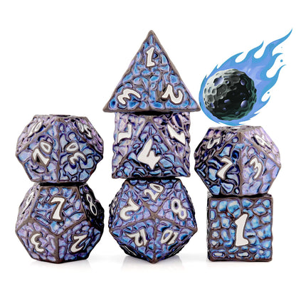 PJOY Metal DND Dice Set for Dungeons and Dragons Dice with Case Meteorite Black Blue Glitters 7PCS 16mm Role Playing Cool DND Gifts for Players D&D DM Game Masters
