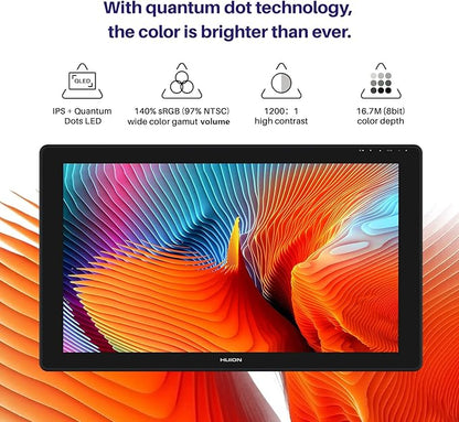 HUION Kamvas 24 Plus 2.5K QHD Graphic Drawing Tablet with Screen, 140%sRGB Full-Laminated QD Drawing Monitor with Battery-Free Stylus 8192 Pen Pressure Tilt for PC, Mac, Android, 23.8inch Pen Display