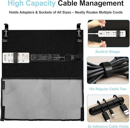 No Drill Under Desk Cable Management and Privacy Panel 2 in 1 | Modesty Panel with Cord Organizer |Felt Standing Desk Back Skirt for Office,Home(23.6")