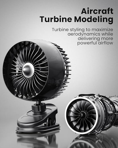 Koonie USB Clip on Fan, Strong Wind Ultra Quiet Small Desk Fan with Strong Clamp, More Than 360° Adjustable, 3 Speeds USB-C Corded Powered, Mini Personal Fan for Home Office Desktop Black
