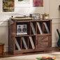 Joaxswe Large Record Player Stand with Vinyl Storage Up to 450 Albums, 39 Inch Farmhouse Brown Walnut Storage Cabinet with Barn Doors, Wood Vintage Mid-Century Turntable Stand for Bedroom, Living Room