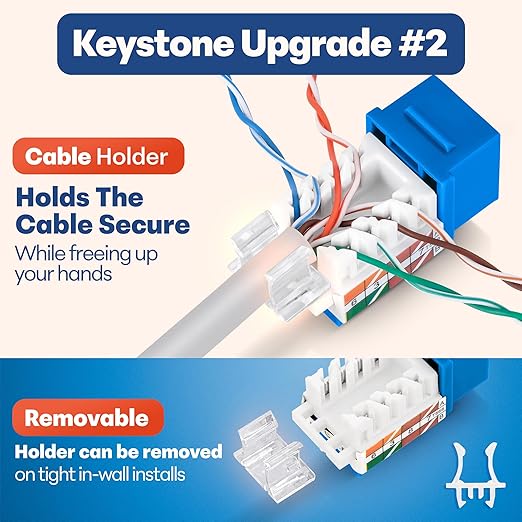Everest 45° Angled RJ45 Cat6A Keystone Jacks 10-Pack in Blue - Slim Profile Female RJ45 Connectors - Cat 6A Keystone Jack - Compatible with 45° Angled Speed Termination Tool - 45Term (B0BL3GS7ZY)