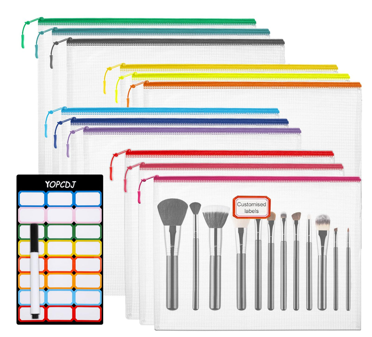 YOPCDJ 12pcs Mesh Zipper Pouch Bags, Extra Large A3 Puzzle Bag for Organizing, 12 Colors, 12 Packs, Classroom Must Have Storage Bag, File Bags for School, Board Games and Office Supplies