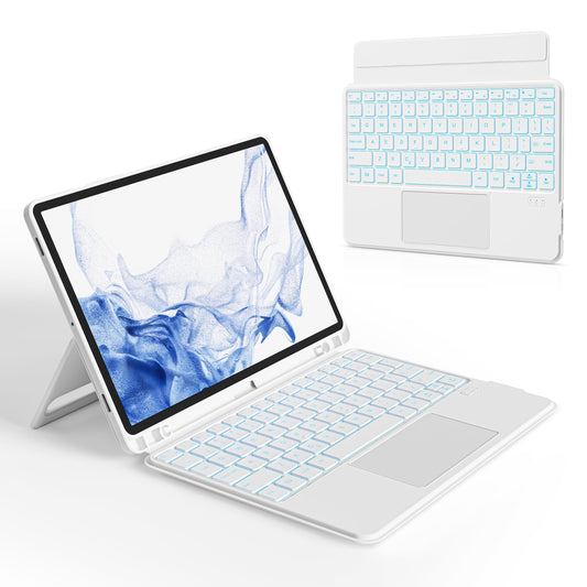 nimin Detachable Keyboard Cases for 12.4-inch Samsung Galaxy Tab S7+/S8+/S7FE,Built-in S Pen Holder and Trackpad,7-Color Backlit, Auto Sleep/Wake,Snow White