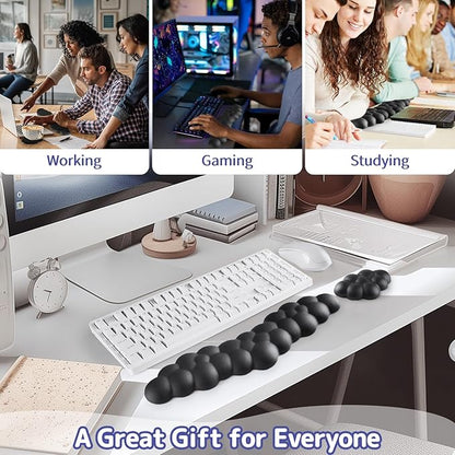 Cloud Wrist Rest for Keyboard and Mouse, Memory Foam PU Leather Keyboard Wrist Rest with Ergonomic Support, Non-Slip Base, Cute Arm Rest Pad & Palm Cushion, Office Desk Accessory, Black