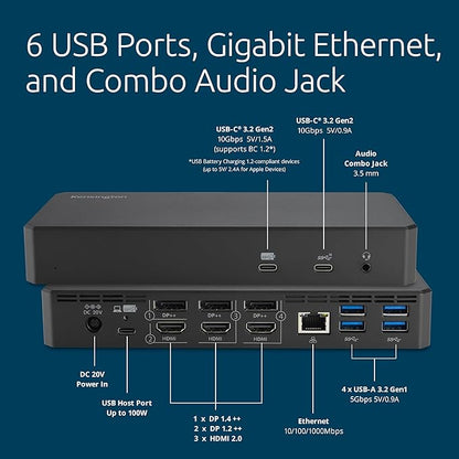 Kensington SD4790P USB-C Quad 4K Displaylink Docking Station, 100W Charging, 3 x DisplayPort, 3 x HDMI, for Windows/macOS/ChromeOS (K33610NA)