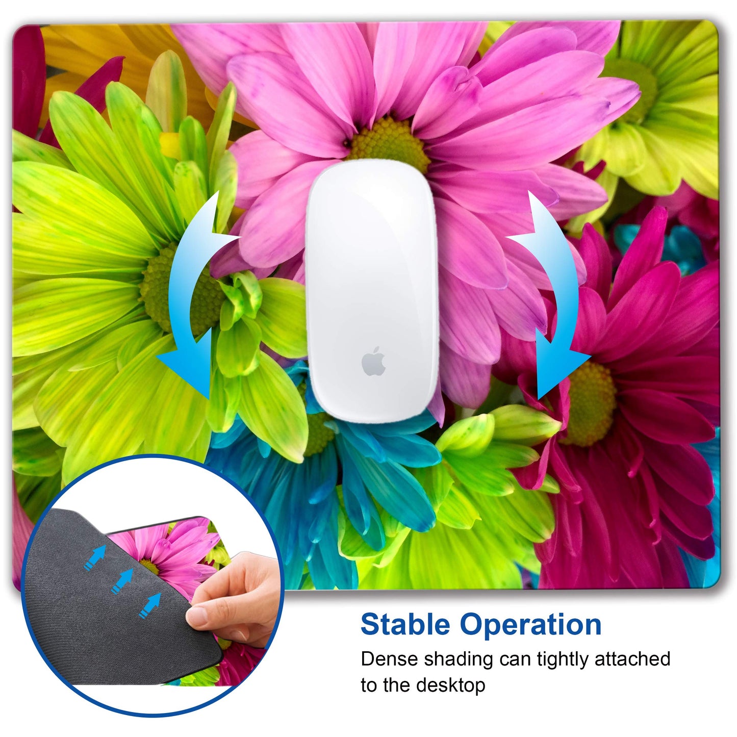 SHALYSONG Watercolor Flower Mouse Pad, 9.5"x7.9" Non-Slip Laptop Mousepad