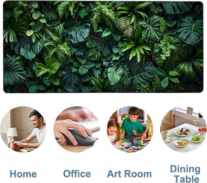 Large Mouse Pad Monstera Leaf Gaming Desk Pad Computer Keyboard Non-Slip Waterproof Mouse Mat with Rubber Base and Stitched Edges Entertainment Office Writing Desk Mat 35.4 x 15.7 Inches