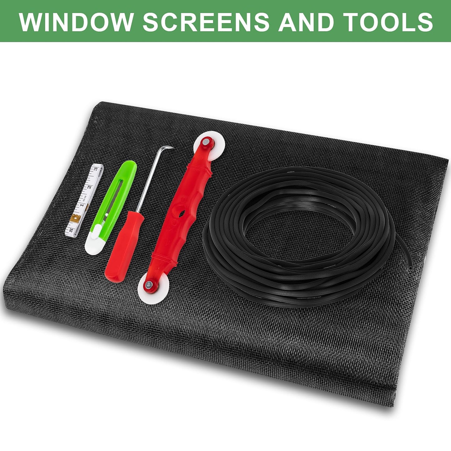 48"X236" Window Screen Replacement Kit, 6 in 1 Window Screen Door Repair Kit, Replacement Window Screens, Fiberglass Patio Screen Mesh for Porch Sliding Door, Rolling Tool Hook Spline Cutter Ruler