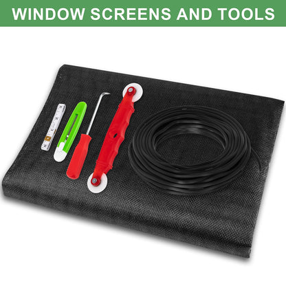 48"X236" Window Screen Replacement Kit, 6 in 1 Window Screen Door Repair Kit, Replacement Window Screens, Fiberglass Patio Screen Mesh for Porch Sliding Door, Rolling Tool Hook Spline Cutter Ruler